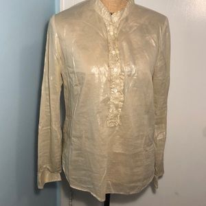 Metallic beige button down ruffle shirt